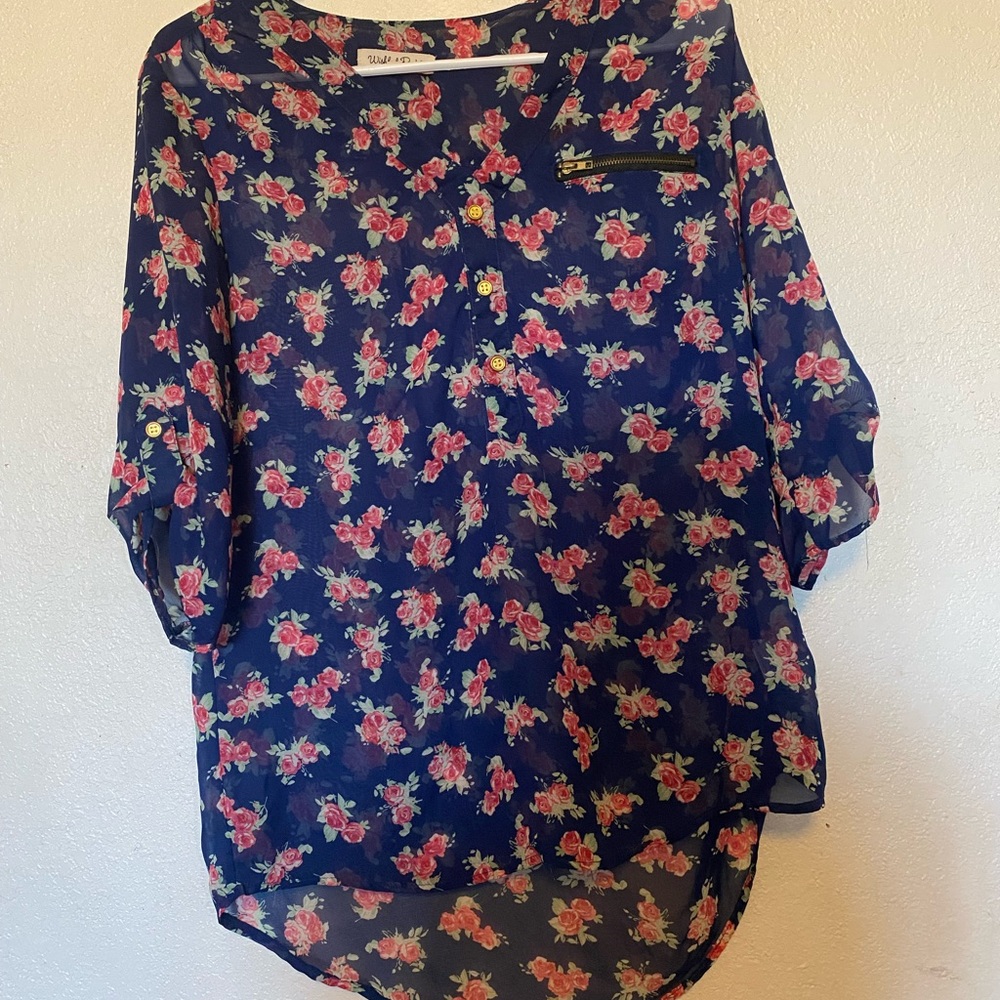 Blue floral sheer top